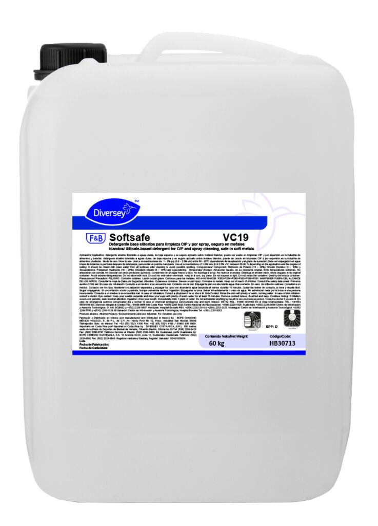 SOFTSAFE VC19 60kg - Detergente base silicatos para limpieza CIP y por spray, seguro en metales blandos